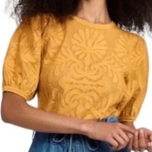 NEW Ulla Johnson Carina Jacquard Puff Sleeve Top in Goldenrod